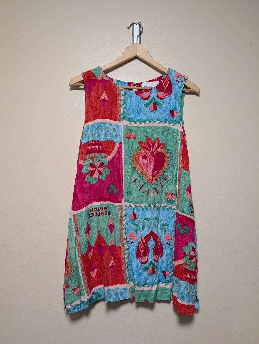 Paper Heart Patchwork Heart Print Shift Dress Colorful Size L